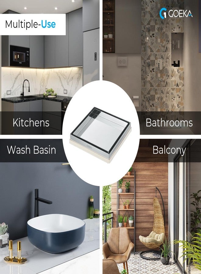 GOEKA 6" x 6" SS 304 Stainless Steel Tile & Marble Insert Floor Drain | Reverse Plate Jali Stainer | Square Bathroom, Roof, Terrace, Balcony Drain | Anti-Clog & Rust-Resistant - Image 5